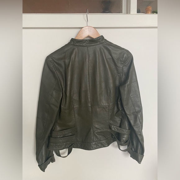 Vintage olive green 100% leather Worth jacket, size 4 - Picture 2 of 2